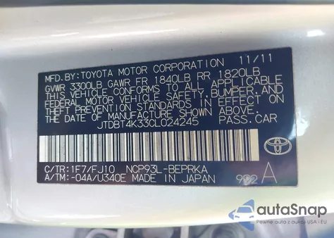 2012 Toyota Yaris z USA, uszkodzony, nr VIN JTDBT4K33CL024245